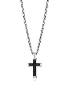 Collar para Hombre de Acero con una Cruz con Piel Trenzada - Viceroy 15111C01010