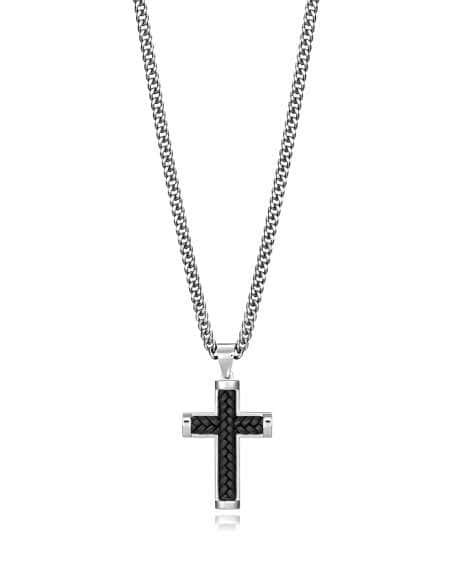 Collar para Hombre de Acero con una Cruz con Piel Trenzada - Viceroy 15111C01010