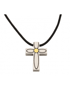 Collar para Hombre Cruz de Acero y chapita de oro 18k