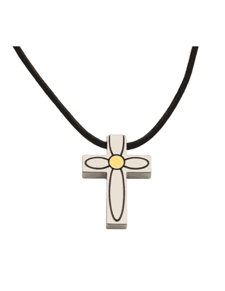 Collar para Hombre Cruz de Acero y chapita de oro 18k