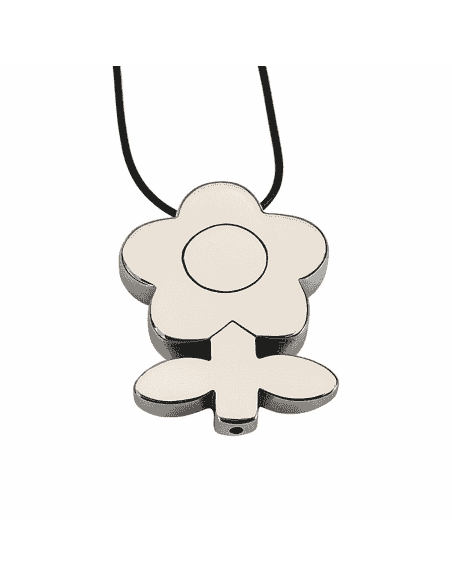 Collar para Mujer con Colgante Flor de Acero y Cordón de Caucho - Acero 316