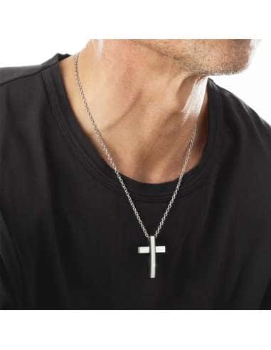 Collar para Hombre de Acero con Cruz  - Lotus...