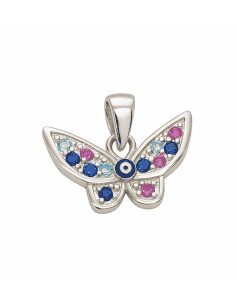 Colgante para mujer de plata en forma de mariposa con circonitas multicolor - Plata 925
