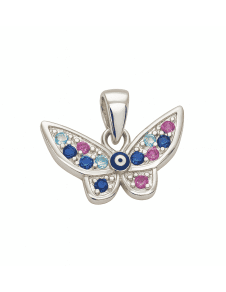 Colgante para mujer de plata en forma de mariposa con circonitas multicolor - Plata 925