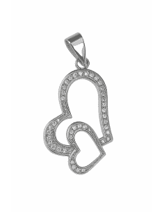 Colgante para Mujer de plata doble corazón con circonitas - Plata 925