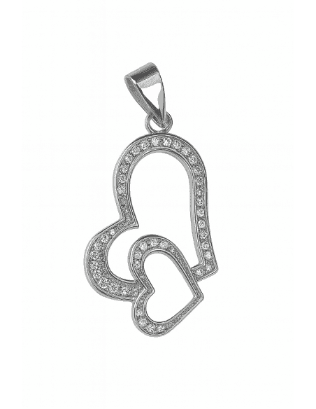 Colgante para Mujer de plata doble corazón con circonitas - Plata 925