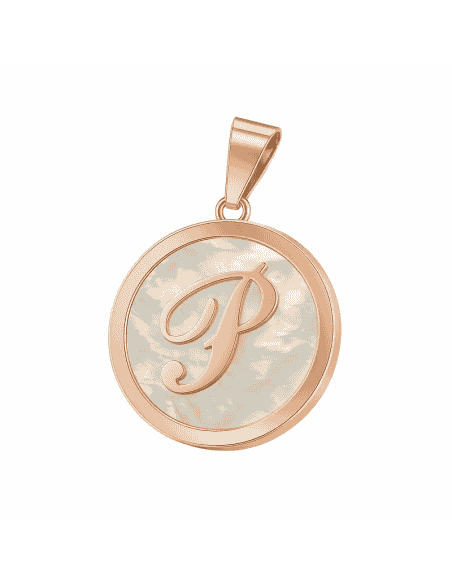 Colgante para Mujer Letra "P" en Plata Chapada en Oro Rosa con Nácar Blanco - Plata 925