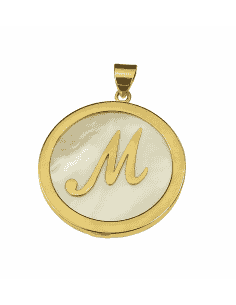 Colgante para Mujer Letra "M" en Plata Chapada en Oro con Nácar Blanco - Plata 925