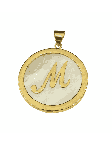 Colgante para Mujer Letra "M" en Plata Chapada en Oro con Nácar Blanco - Plata 925