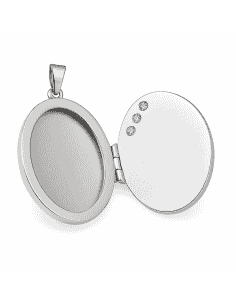 Colgante Guardapelo de Plata Ovalado con Circonitas ( Dije Secreto para Fotos) - Plata 925