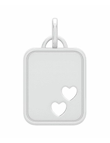 Colgante de Plata de Ley Placa Rectangular con 2 Corazones Calados - Plata 925
