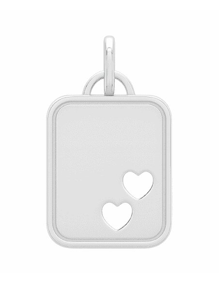 Colgante de Plata de Ley Placa Rectangular con 2 Corazones Calados - Plata 925
