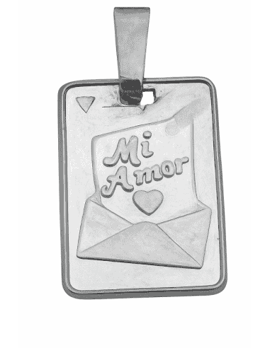 Colgante para Mujer de Plata Rectangular "Mi Amor" Acabado Mate - Plata 925