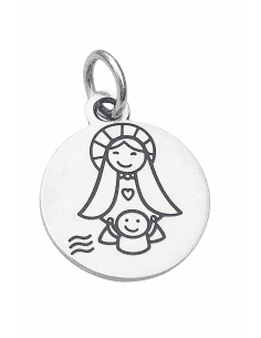 Colgante para Mujer de Plata Medalla Virgen con Niño Estilo Infantil - Plata 925