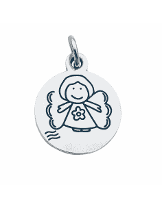 Colgante para Mujer de Plata Redondo con Dibujo Infantil de Ángel de la Guarda - Plata 925