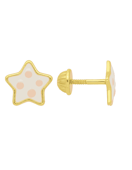 Pendiente para Niña Dorado Estrella Esmalte Blanco Puntos Rosa - Salvatore 173A0105