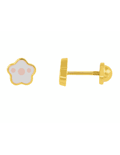 Pendiente para Niña Dorado Flor Esmalte Blanco Puntos Rosa - Salvatore 173A0104