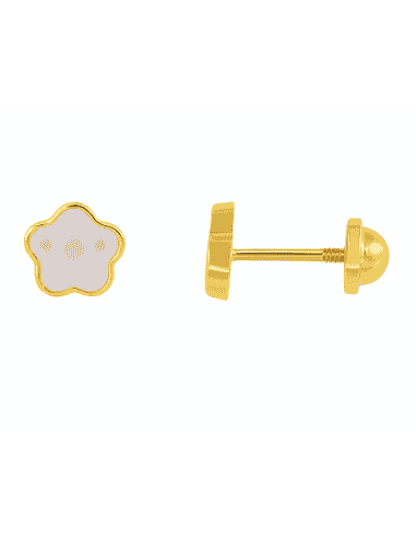 Pendiente para Niña Dorado Flor Esmalte Blanco Puntos Rosa - Salvatore 173A0104