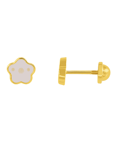Pendiente para Niña Dorado Flor Esmalte Blanco Puntos Rosa - Salvatore 173A0104