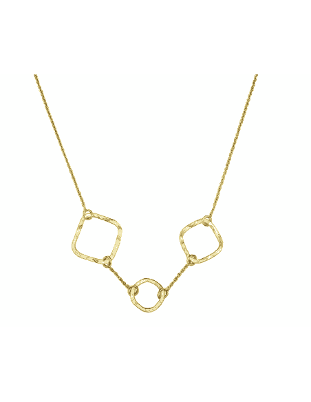 Collar para Mujer de plata de primera ley chapado en oro con un círculo central y dos cuadrados