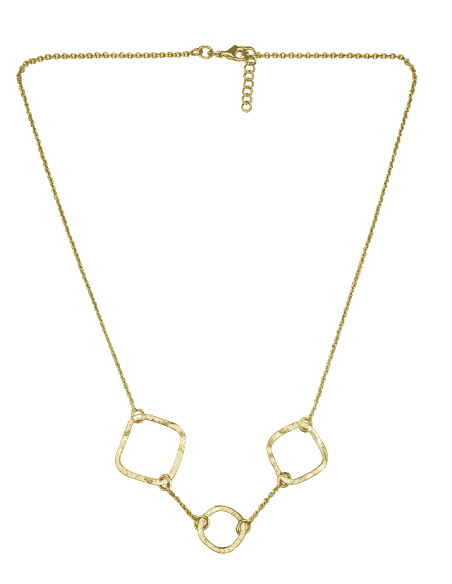 Collar para Mujer chapado en oro con un círculo central y dos cuadrados  - Plata de ley