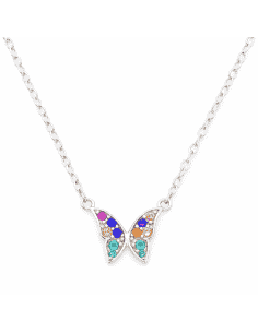 Collar para Mujer de plata de ley en forma de mariposa con circonitas de colores - Plata 925