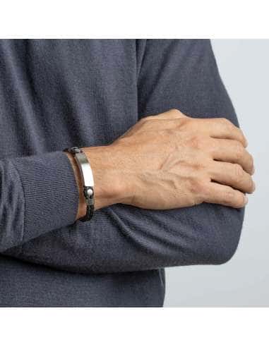 Pulsera para Hombre de Acero y Piel - Lotus...