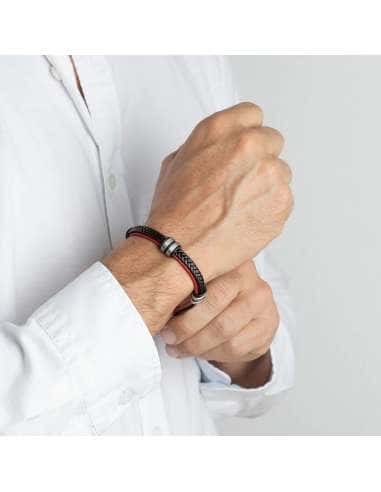 Pulsera para Hombre de Piel y Acero - Lotus...