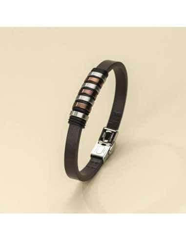 Pulsera para Hombre de Piel y Acero - Lotus...