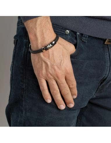 Pulsera para Hombre de Piel y Acero - Lotus...