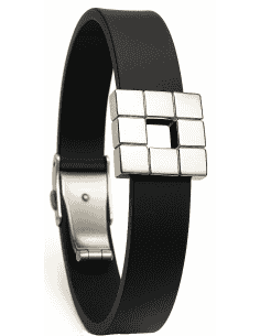 Pulsera para Hombre Caucho Negro - Chapa de Acero con Cuadros