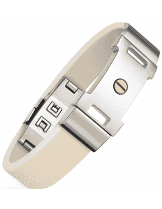 Pulsera para Hombre Caucho Blanco  - Chapa de Acero Bicolor