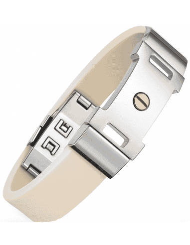 Pulsera para Hombre Caucho Blanco  - Chapa de Acero Bicolor