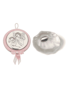 Set Infantil Concha de Bautizo y Medallón Cuna Ángel de la Guarda Rosa - Global Argenti 10550R