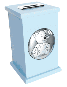 Hucha Infantil Azul con Chapa plata bilaminada Osito - Global Argenti 47509/03 C