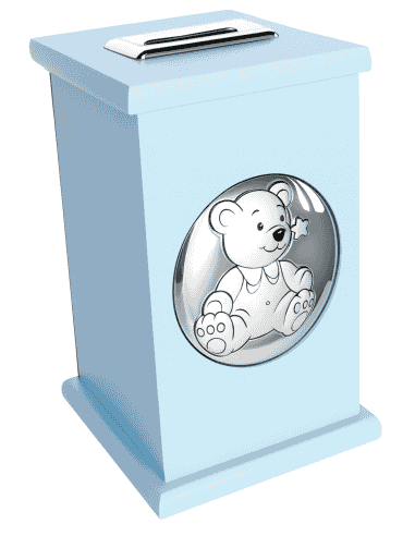 Hucha Infantil Azul con Chapa plata bilaminada Osito - Global Argenti 47509/03 C