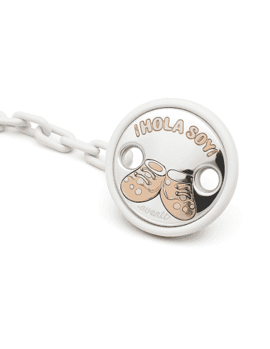 Pinza Infantil Chupete - Zapatito 'HOLA SOY' Blanco - Eventi EV3373/01B