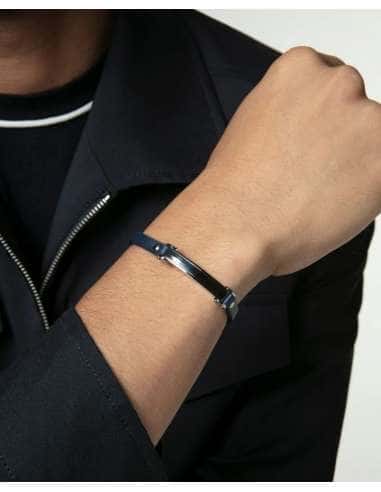 Pulsera para Hombre de Acero y Piel Azul -...