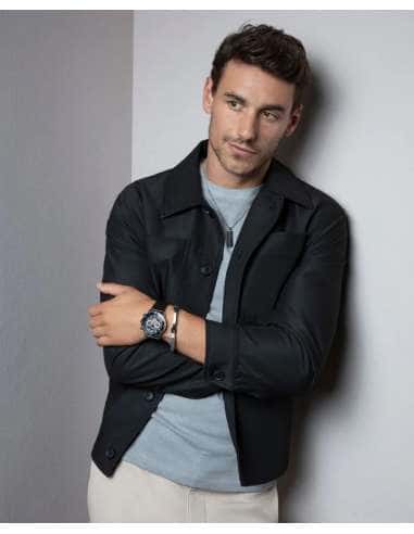 Pulsera para Hombre de Acero y Piel Negra -...