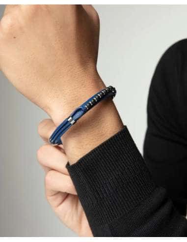 Pulsera para Hombre de Acero y Piel Azul -...