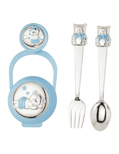 Set Infantil Portachupetes con Pinza y Cubierto Oso Azul - Eventi EV3566/07C
