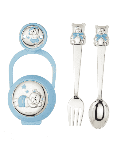 Set Infantil Portachupetes con Pinza y Cubierto Oso Azul - Eventi EV3566/07C
