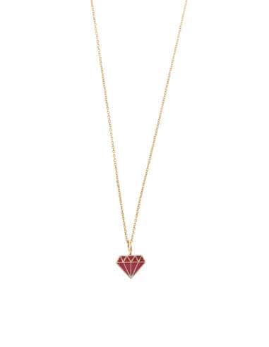 Collar “No quiero diamantes, prefiero desayunar contigo” plata bañada en oro con diamante esmaltado rojo - Salvatore  213CH146