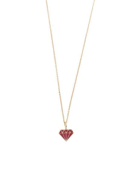Collar “No quiero diamantes, prefiero desayunar contigo” plata bañada en oro con diamante esmaltado rojo - Salvatore  213CH146