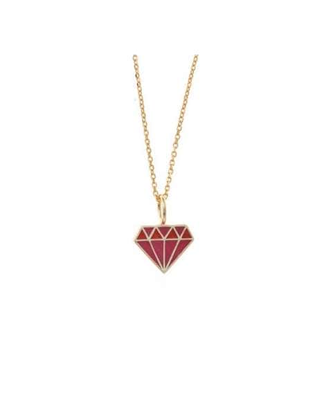 Collar “No quiero diamantes, prefiero desayunar contigo” plata bañada en oro con diamante esmaltado rojo - Salvatore  213CH146