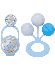 Set Infantil Portachupetes con Pinza y Sonajero Oso Luna Azul - Eventi EV3516/01C