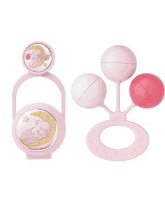 Set Infantil Portachupetes con Pinza y Sonajero Oso Luna Rosa - Eventi EV3516/01R