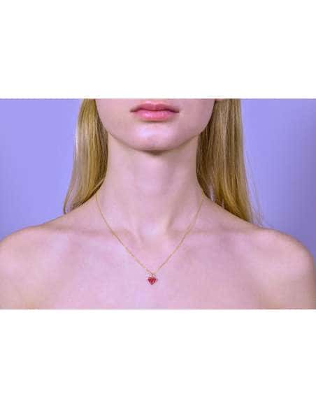 Collar “No quiero diamantes, prefiero desayunar contigo” plata bañada en oro con diamante esmaltado rojo - Salvatore  213CH146