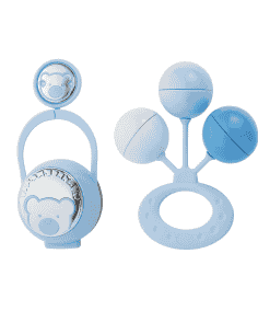 Set Infantil Portachupetes con Pinza y Sonajero Oso Azul - Eventi EV3256/01C