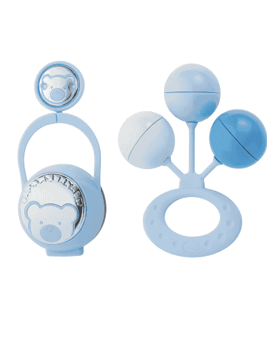 Set Infantil Portachupetes con Pinza y Sonajero Oso Azul - Eventi EV3256/01C